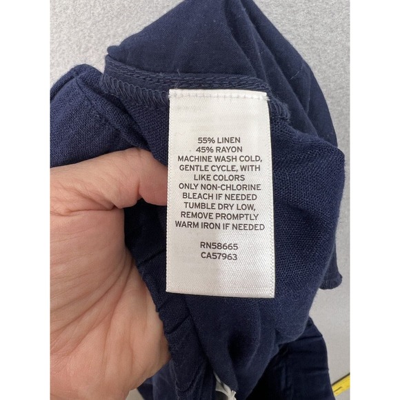 New Caslon Linen Blend Wide Leg Drawstring Waist Blue Pants Size Petite L - Picture 12 of 13